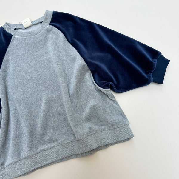 Velvet raglan sweatshirt - Grey melange/navy