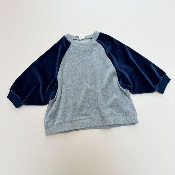 Velvet raglan sweatshirt - Grey melange/navy