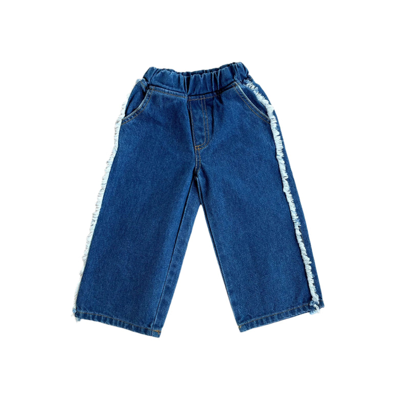 Ruffled denim pants - Dark blue