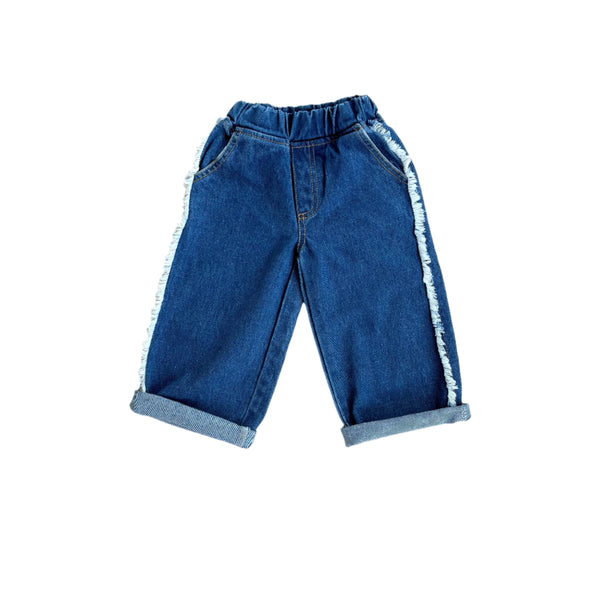 Ruffled denim pants - Dark blue