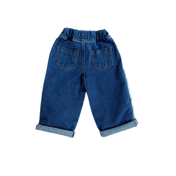 Ruffled denim pants - Dark blue