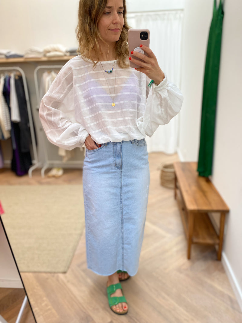Denim skirt with slit - Washed light blue