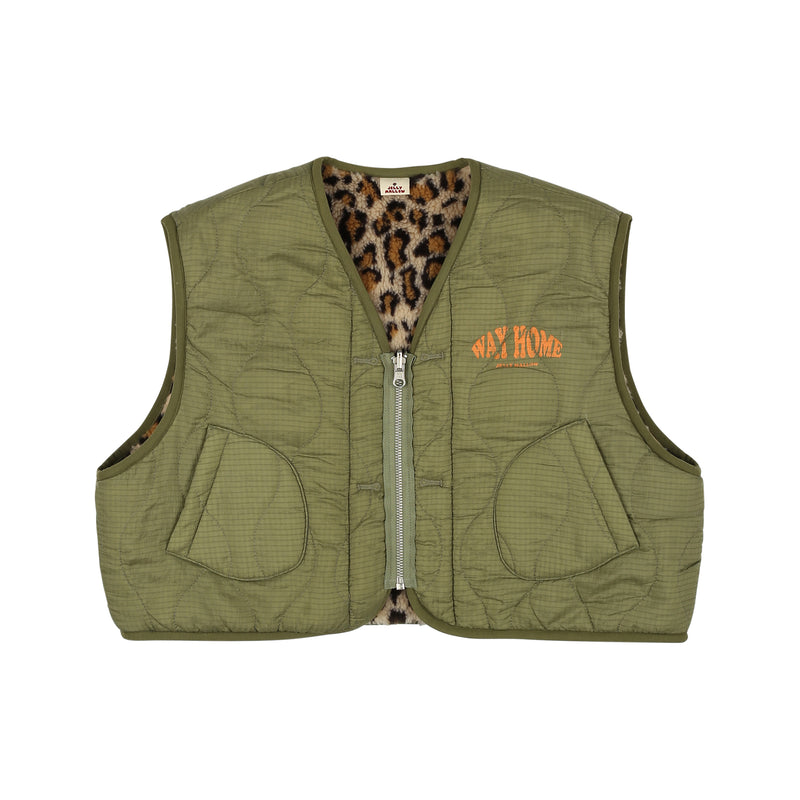 Quilted reversible vest - Leopard/khaki