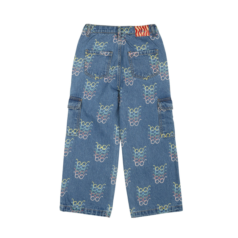 Glasses cargo denim pants - Washed blue