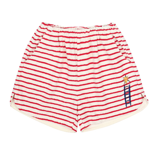 Striped terry star shorts - Ivory/red