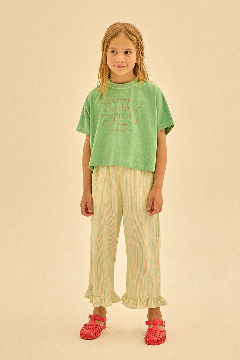 Bird stripe frill pants - Cream