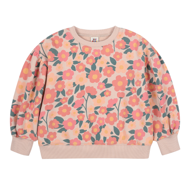 Floral puffy sleeve sweatshirt - Vintage orange