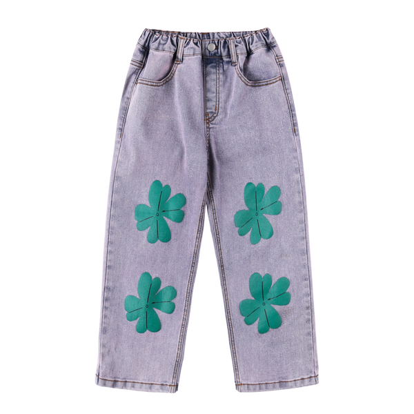 Lucky clover denim pants - Washed blue