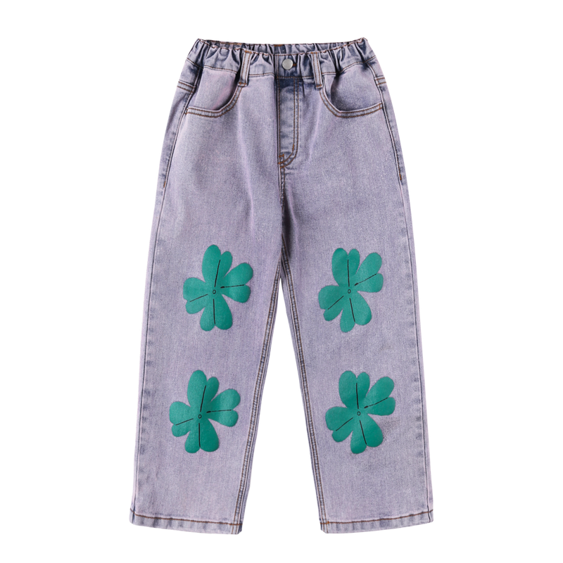 Lucky clover denim pants - Washed blue