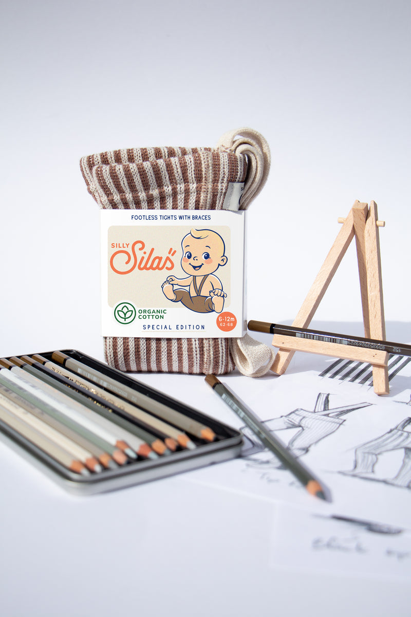 Silly footless cotton tights - Granola x cream striped