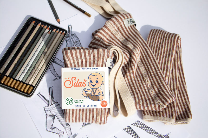 Silly footless cotton tights - Granola x cream striped
