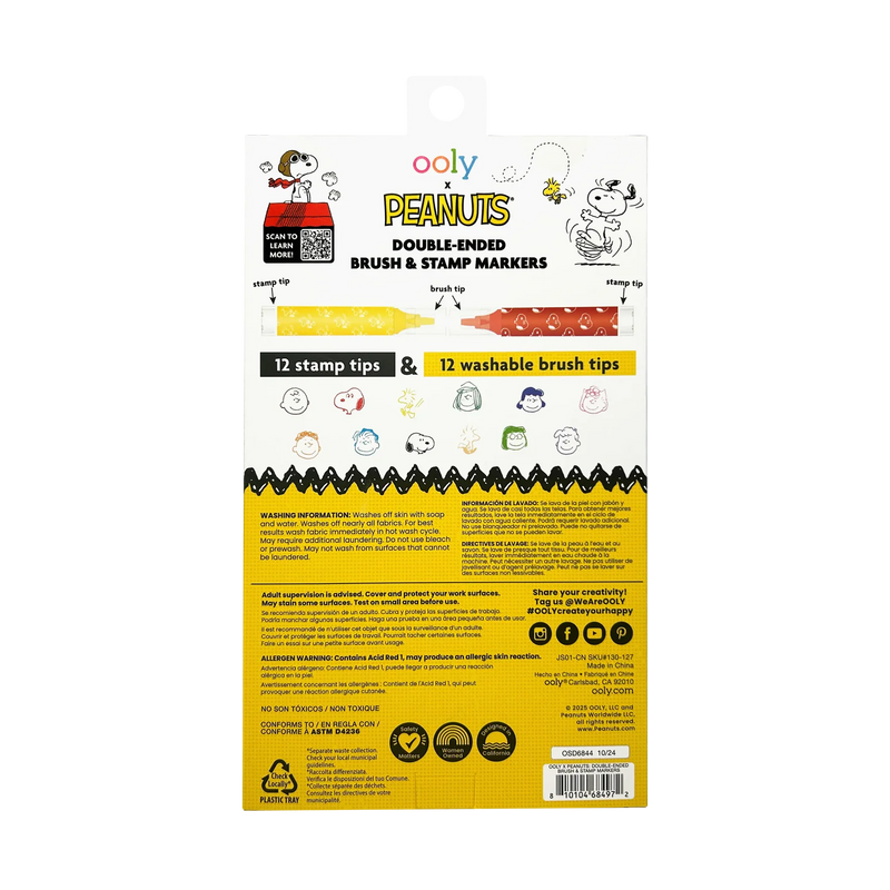 OOLY x Peanuts Double-Ended Brush & Stamp Markers - Set of 12
