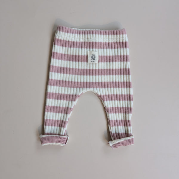 Bebe soft stripe leggings - Cream/pink