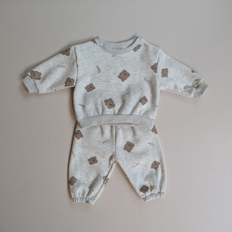 Bear fleeced jogger set - Oatmeal