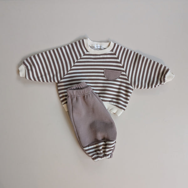 Striped fleece pocket sweatshirt - Brown