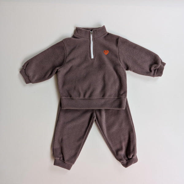 Heart fleece zip up set - Brown