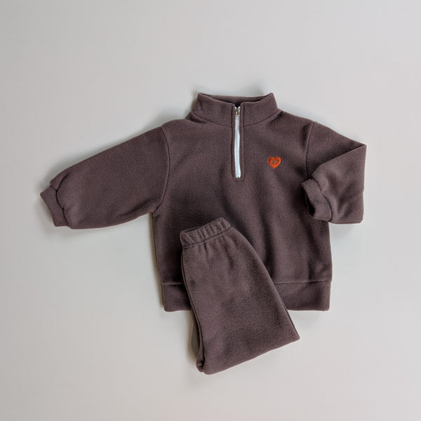 Heart fleece zip up set - Brown