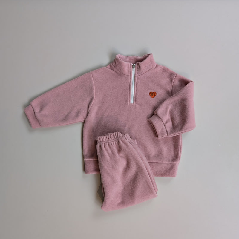 Heart fleece zip up set - Pink