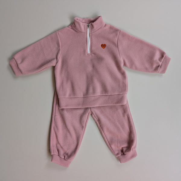 Heart fleece zip up set - Pink