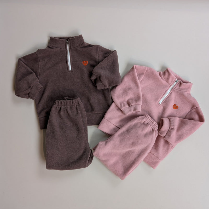 Heart fleece zip up set - Pink