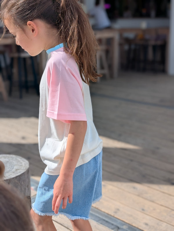 Ruffle denim shorts - Light blue washing
