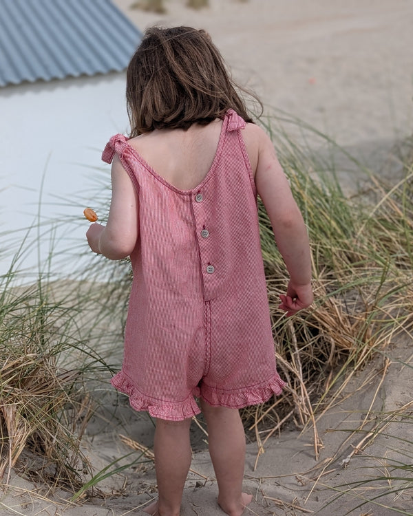 Ribbon frill jumpsuit - Red stripe