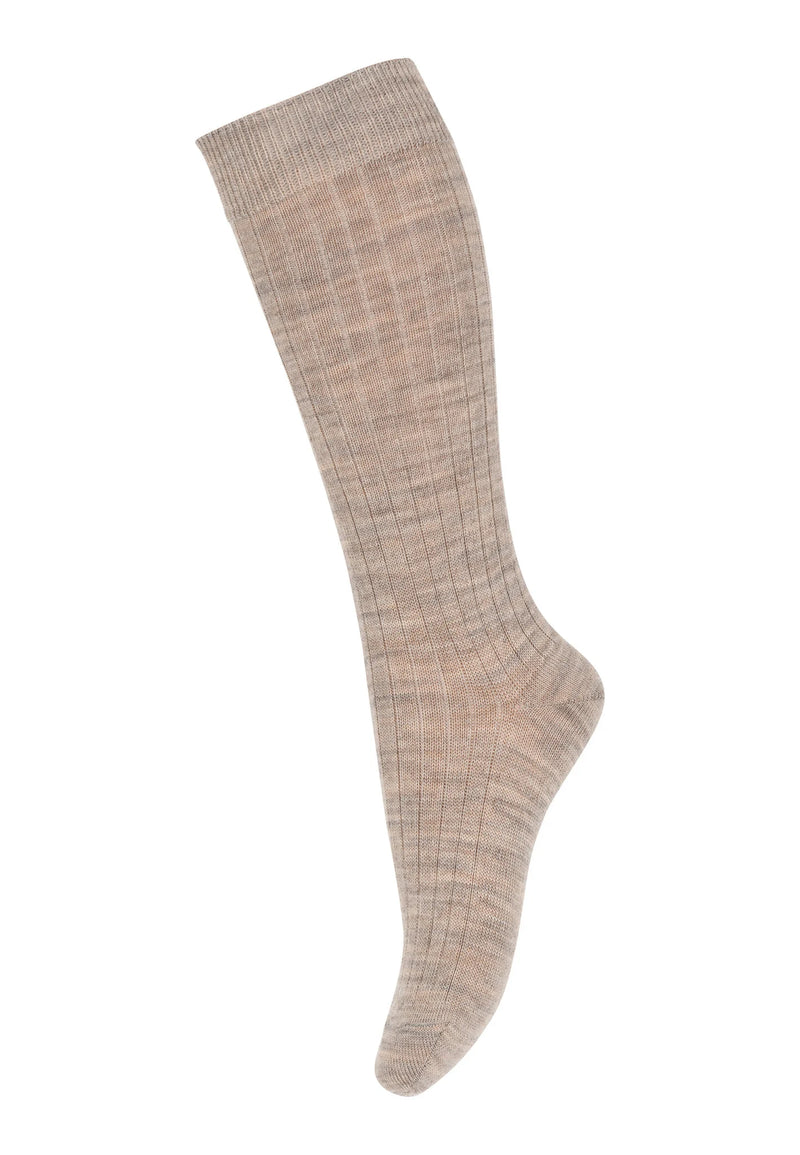 Wool rib knee socks - Beige melange