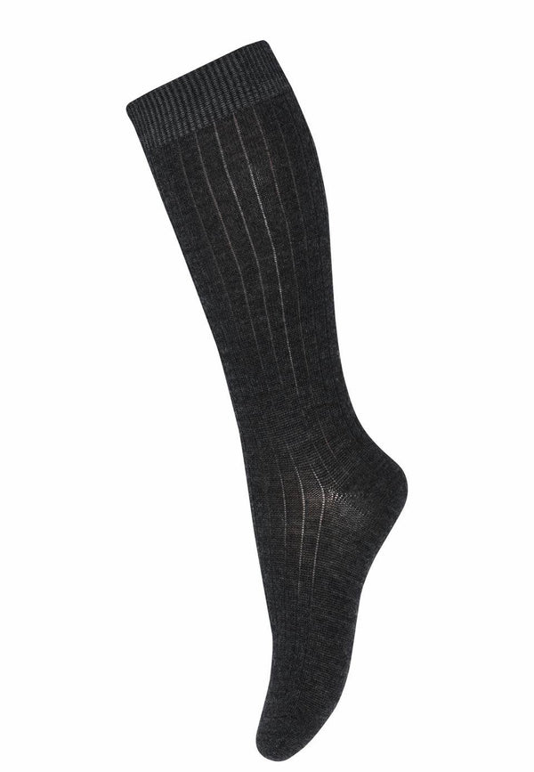 Wool rib knee socks - Dark grey melange