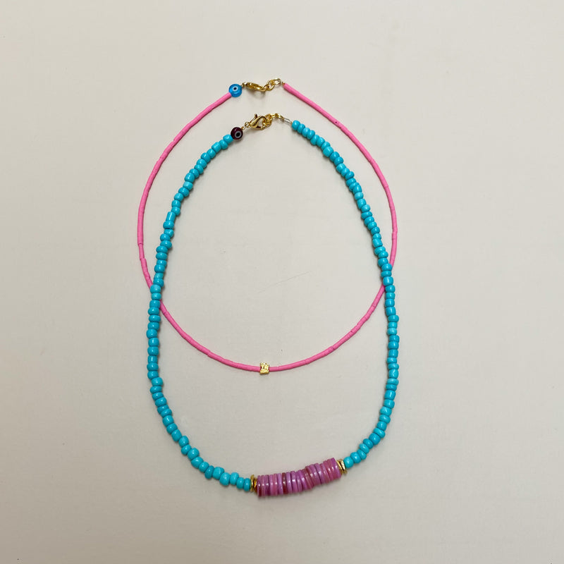 Surfer necklace - Aqua/pink