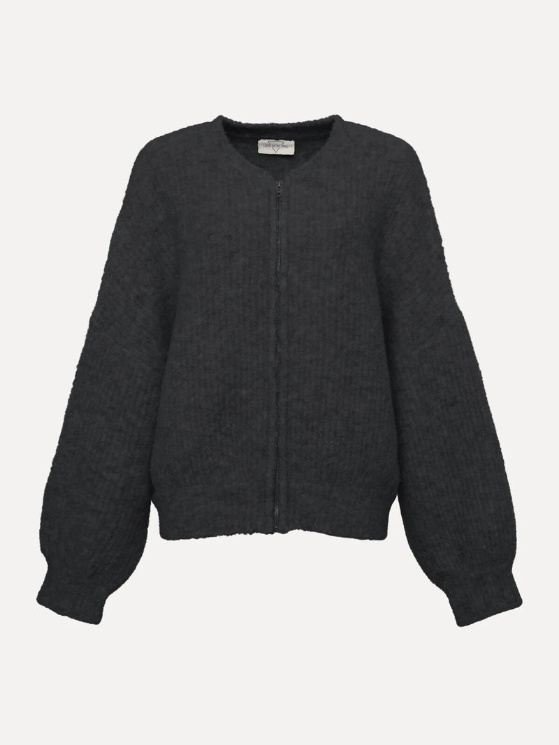 Nate knitted zip up cardigan - Dark grey melange