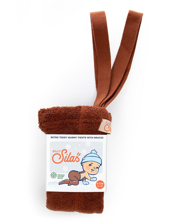 Silly footed teddy warmy cotton tights - Cinnamon