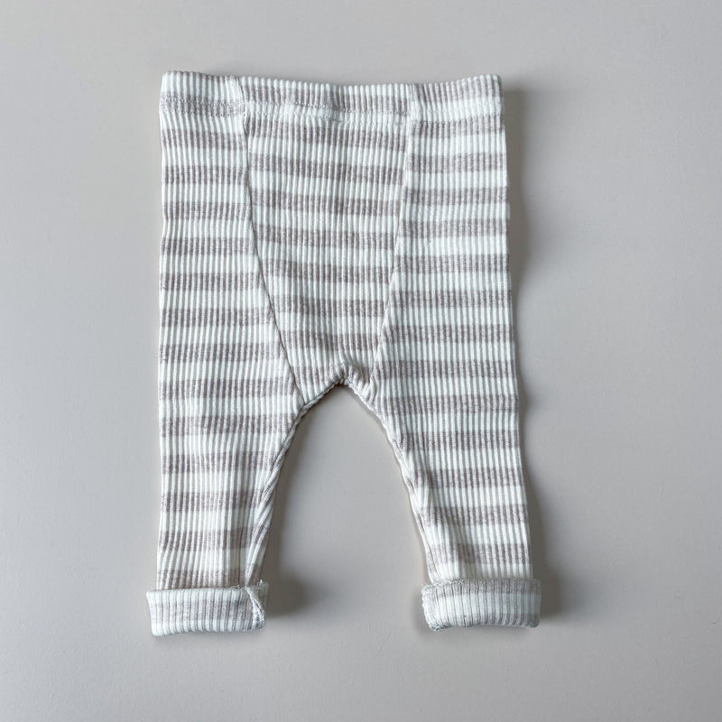 Basic striped rib leggings - Oatmeal/cream