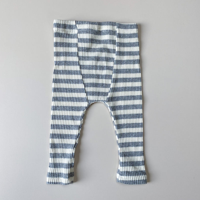 Basic striped rib leggings - Grey melange/cream