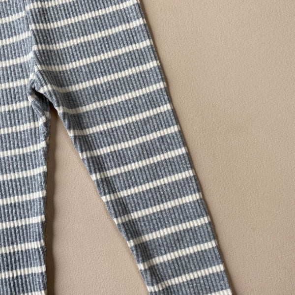 Striped rib leggings - Grey melange/cream