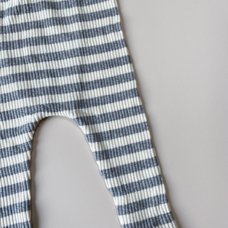 Basic striped rib leggings - Grey melange/cream