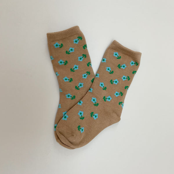 Flower sock - Camel/blue