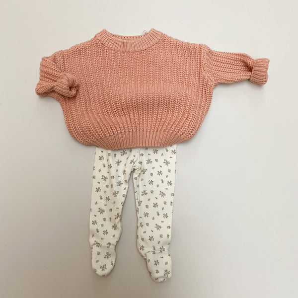 Floral leggings with feet - Cream