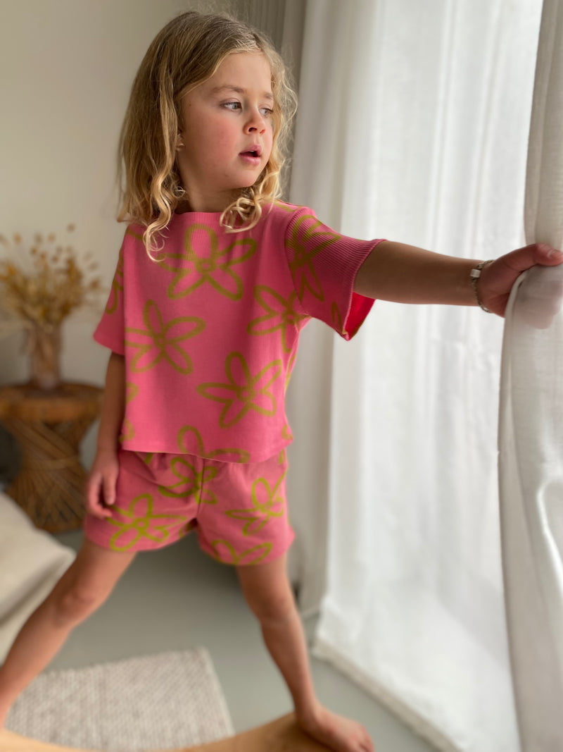 Flower rib tee  -  Pink