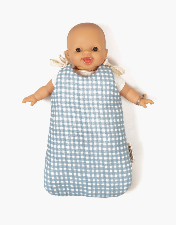 Babies doll sleeping bag - Gingham blue