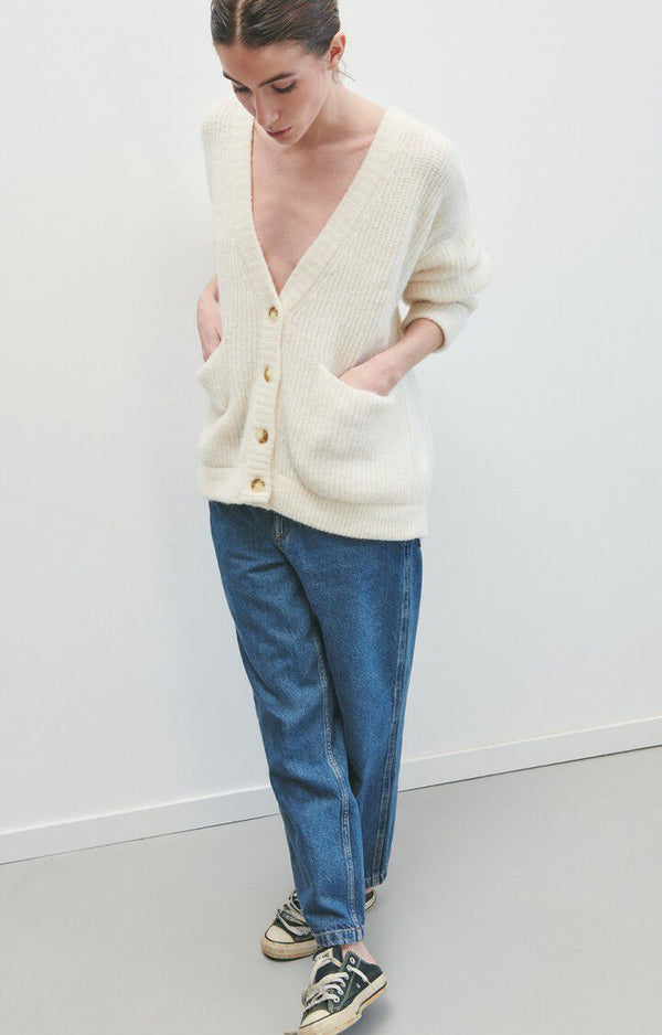 Rib cardigan east - Pearl