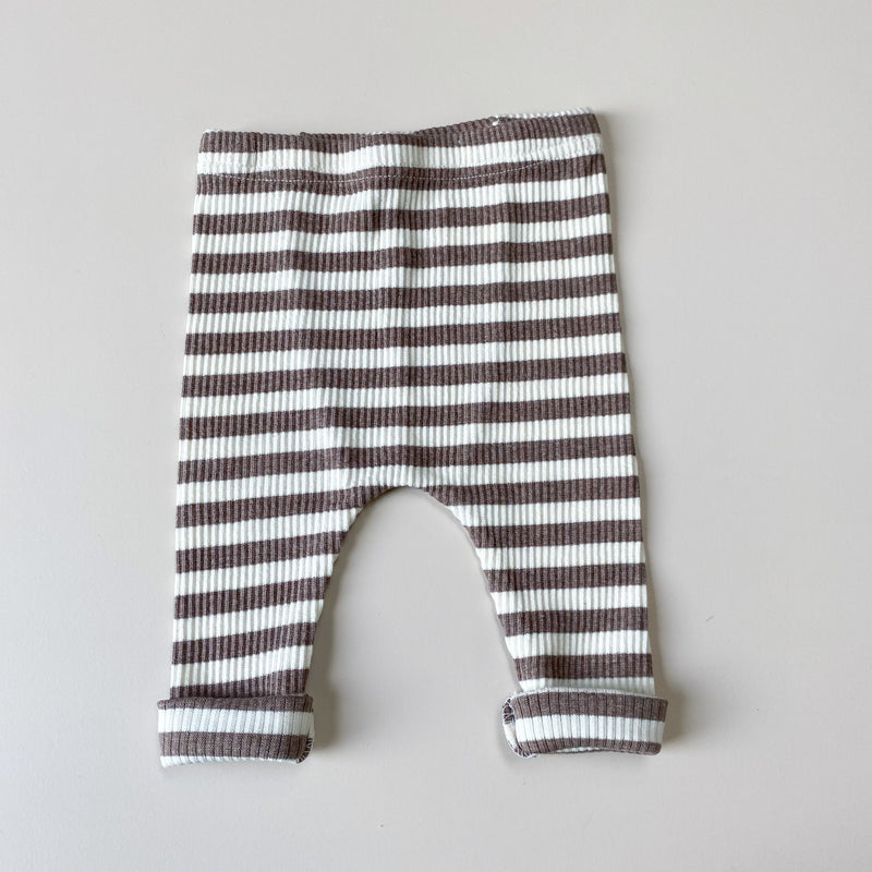 Basic striped rib leggings - Cocoa/cream