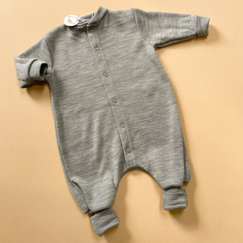 Fleece lined wool onesie - Grey melange