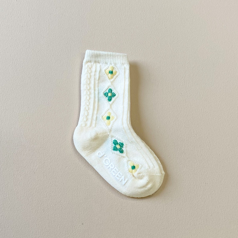 Flower embroidered socks - Green