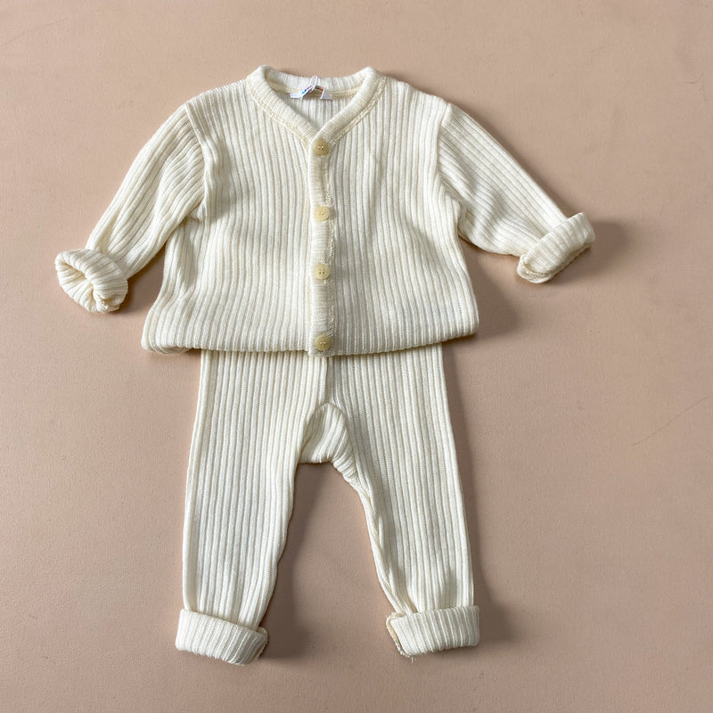 Wool rib cardigan - Cream