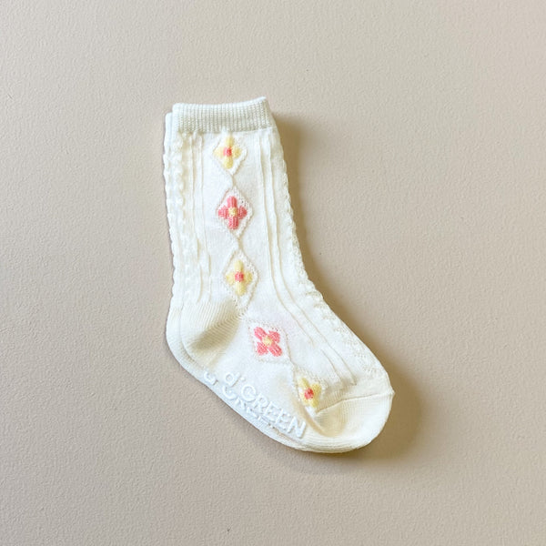 Flower embroidered socks - Pink
