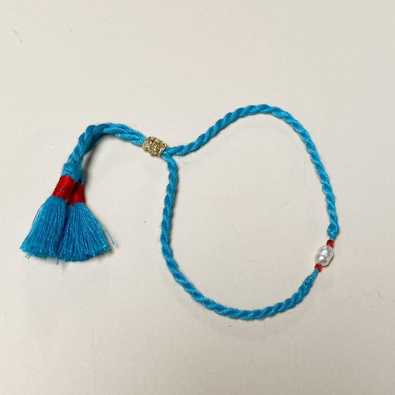Simple bead tassel bracelet - Blue