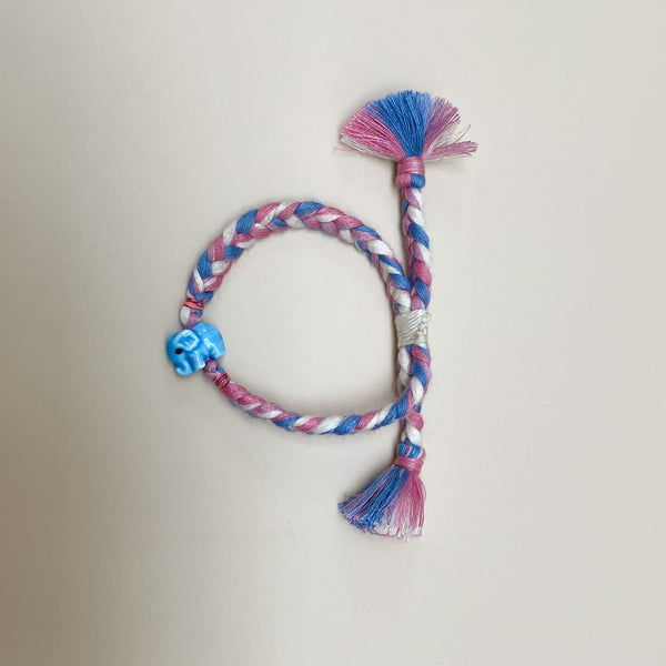 Chunky braided elephant bracelet - Pink/blue