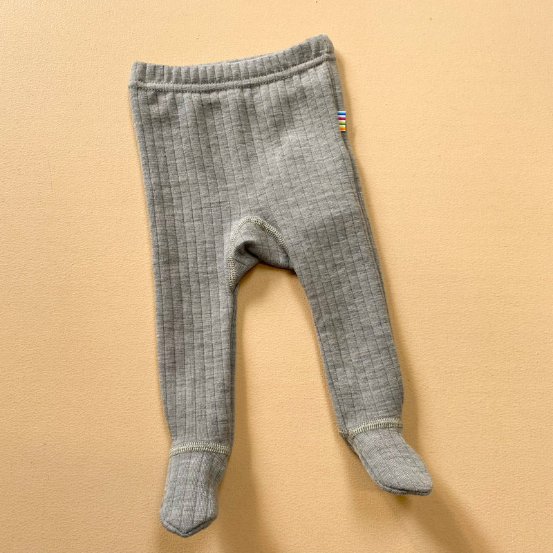 Merino wool rib legging with feet - Grey melange
