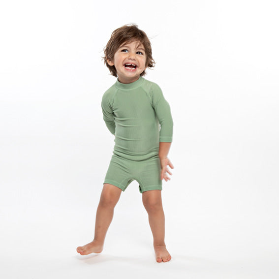 Ribbed baby swimsuit - Basil